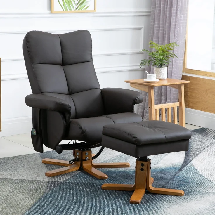 Wohnora-Relaxsessel mit Hocker, 360°drehbarer Fernsehsessel mit Massage, Liegefunktion, Massagesessel mit Seitentasche, TV-Sessel, Kunstleder für Wohnzimmer Braun,H 990cm x T 800cm x B 860cm – Bild 3