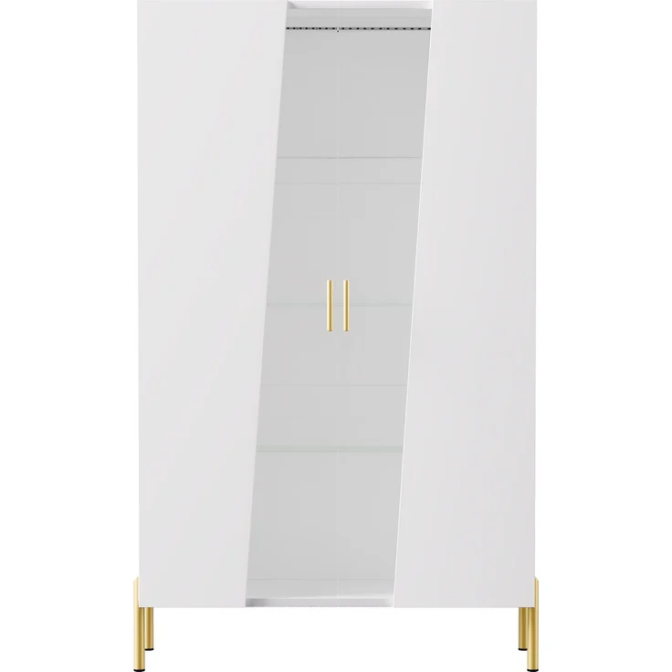 LED-Beleuchteter Glasschrank 72 x 40 x 145 cm, mit asymmetrischer gehärteter Glastür, 3 Glasböden, Metallgriff und Metallfüßen, als Vitrine, Esszimmerschrank, Bücherregal--Weiß--72x40x145cm--YOUDENOVA – Bild 8