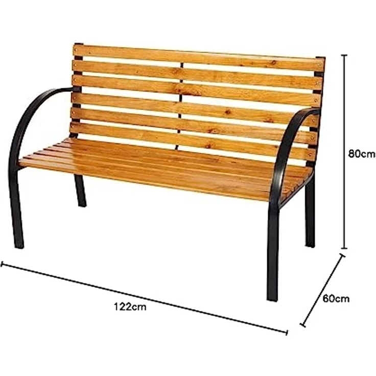 Parkbank Tannenholz Gartenbank Sitzbank Holz Metall Balkon Terrasse 122x80cm – Bild 3