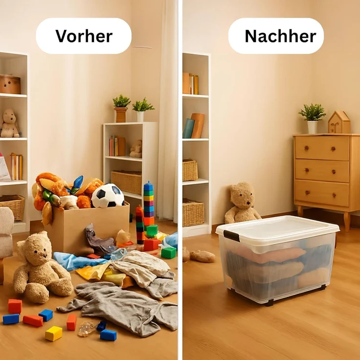 Plastard Aufbewahrungsbox mit Deckel & Rollen 15 - 110 Liter Stapelbar, Transportbox, Regalbox (4er-Set, 4 St), Lagerbox, Spielzeugbox, BPA-Frei, Storagebox für Spielzeug, mit Clips – Bild 4