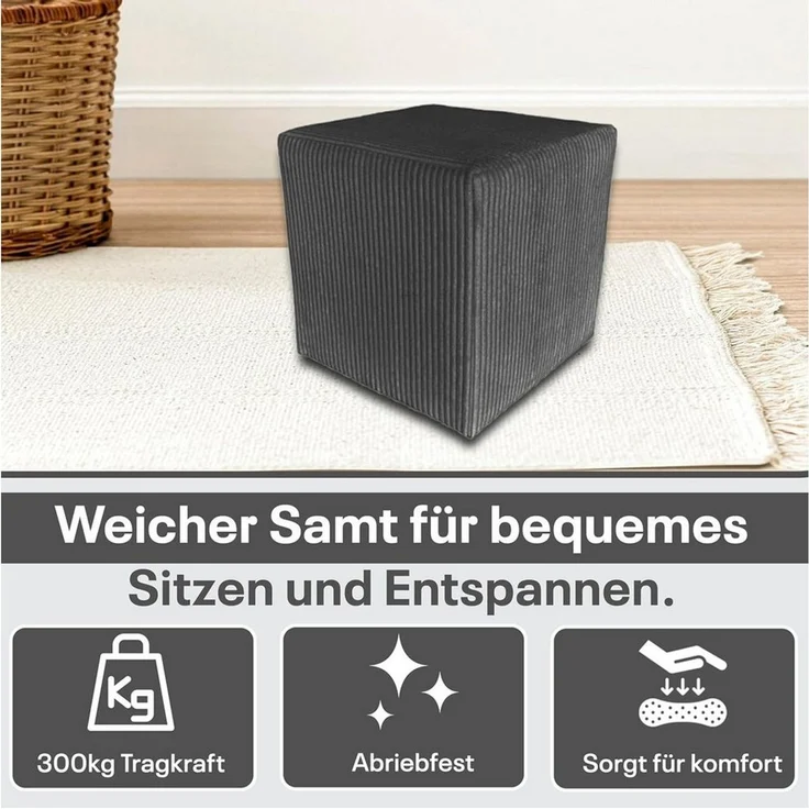 Best for Home Sitzwürfel Pouf Hocker – Samt, Fußhocker & Sitzpuff (Sitzwürfel / Pouf Hocker, 1 St, 1x Sitzwürfel / Pouf Hocker), multifunktional, Dekoelement, kompakt, weich gepolstert – Bild 4