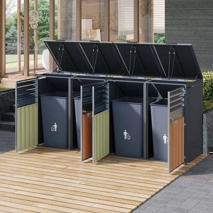 Mülltonnenbox, Mülltonnenverkleidung, 120L 240L, wetterfest, Container, Abfallbehälter, Tonnenhaus, Gartenbox, abschließbare Müllbox (4 Tonnen) – Bild 5