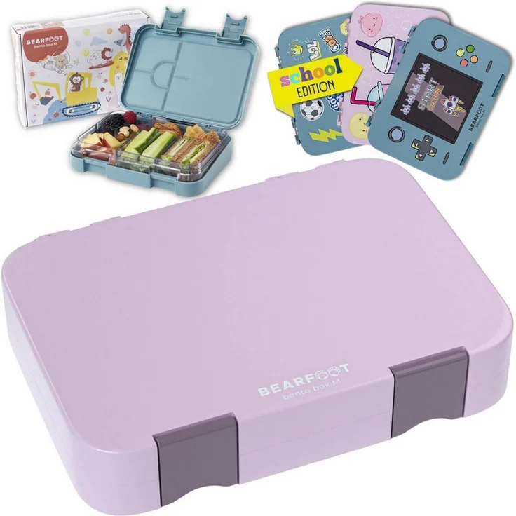 BEARFOOT Lunchbox Brotdose Kinder mit Fächern, Lunchbox, Bento box - Lila, handgezeichnete Designs, modular – Bild 1