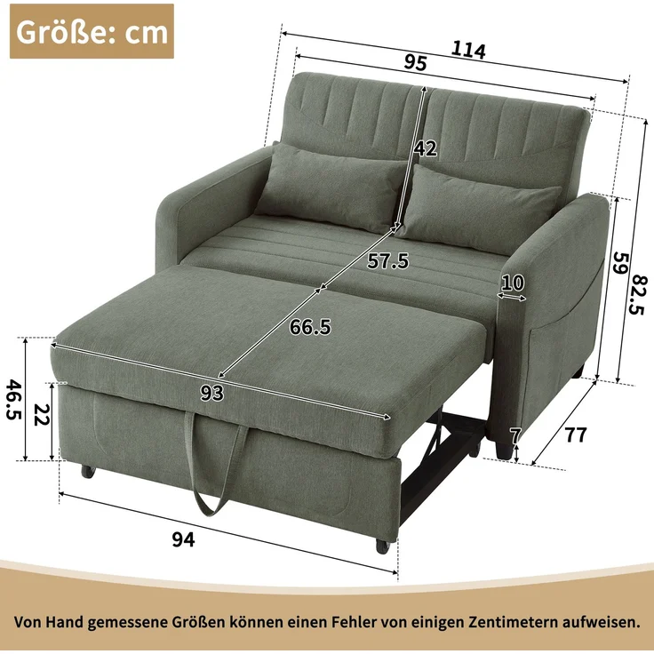 ZUBALIYA Sofa 166x95 cm, mit Ausziehbett, mit breiten Armlehnen, mit Schaumstoffpolsterung, ohne aufwendige Montage, Natur – Bild 6