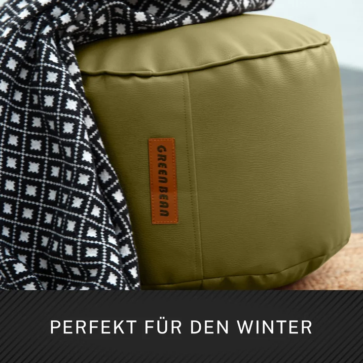 Green Bean® Sitzhocker aus Kunstleder - Pouf mit EPS Perlen Füllung - 43 x 30 cm - perfekte Ergänzung zum Sitzsack - verwelktes Grün – Bild 6