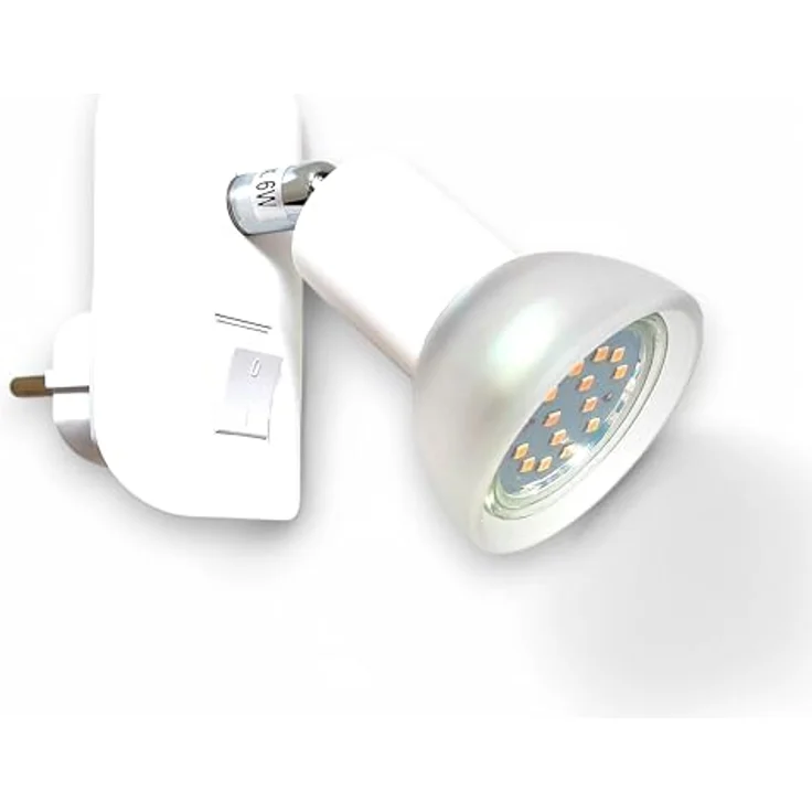 TRANGO LED Steckdosenleuchte, 11-046 LED Steckerlicht in weiß mit Lampenschirm aus Glas, Stecker-Nachtlicht inkl. 1x GU10 LED Leuchtmittel 3000K warmweiß & Ein/Aus, & Ein/Aus- Schalter Leselampe, Küchenlampe – Bild 5