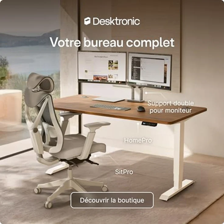 Höhenverstellbarer Schreibtisch - Höhenverstellbar Elektrisch mit Flüsterleisem Dual-Motor & Touchscreen - Hohe Tragfähigkeit - Stehtisch von Desktronic, Weiß + Nussbaum, 160x80 cm – Bild 10