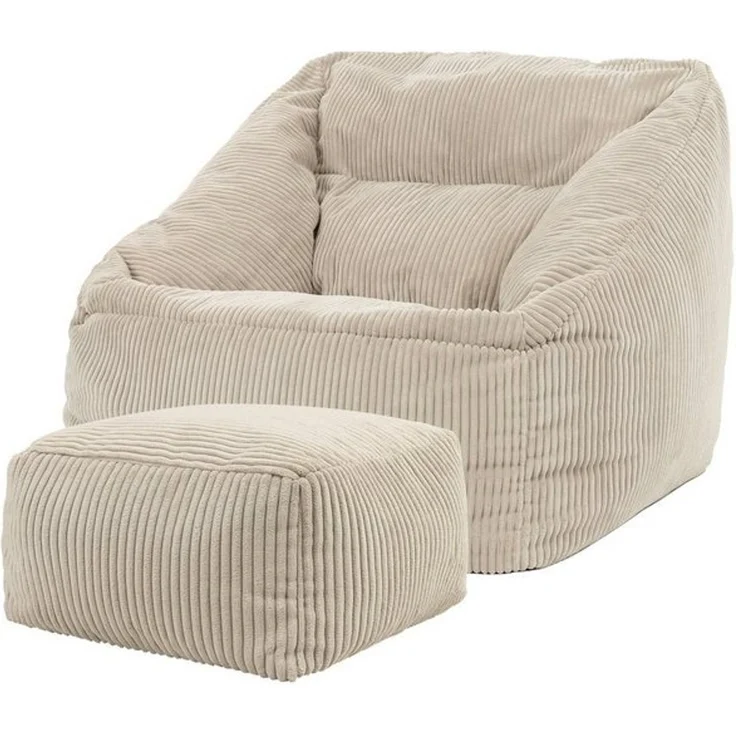 icon Sitzsack Riesen Sessel aus Cord Flauschig „Natalia" mit Hocker (Spar-Set, 1 x Sitzsack-Sessel, 1 x Fußhocker), Sitzsack XXL, Made in Germany, für Erwachsene & Kinder, für Wohnzimmer – Bild 4