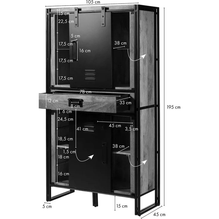 Wohnzimmerschrank Mango 105x45x195 natur klar lackiert / Metall schwarz BLACKBURN #105 – Bild 8
