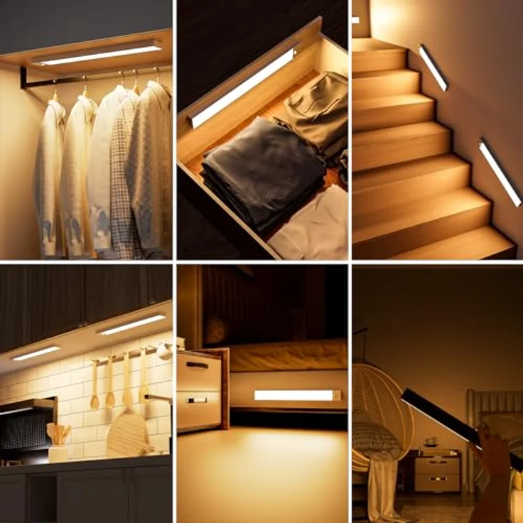 Unterbauleuchte Küche LED Schrankbeleuchtung 32cm 3Stück Warmweiß mit Bewegungsmelder Innen Akku,Schranklicht Schrankleuchten Lichtleiste USB mit Sensor für Kleiderschrank,Unterschrank,Kofferraum,RV – Bild 6