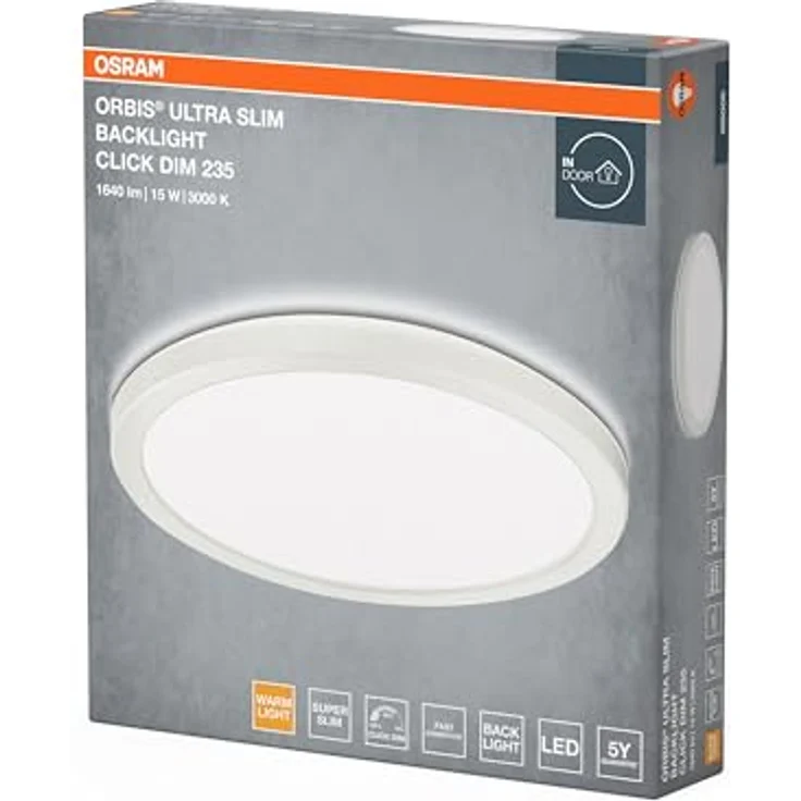Osram ORBIS Ultra Slim Deckenleuchte 235mm, weiß, 15W, 1640lm, homogenes, warmweißes Licht (3000K) + Hintergrundlicht, dreistufige Dimmbarkeit über Wandschalter, ultraflach, Schutzklasse IP20 – Bild 2