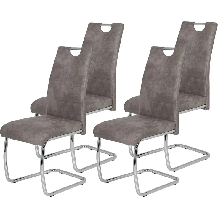 4er Set Schwingstuhl Flora II - Vintage Grau - verchromtes Metallgestell