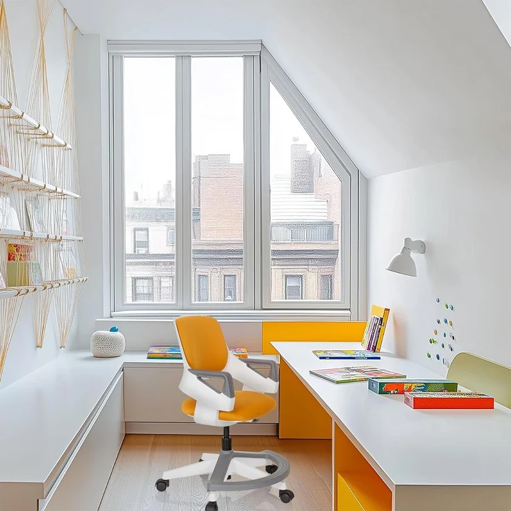 hjh OFFICE 640490 Kinder- und Jugendstuhl Kid Flex Stoff Orange mitwachsender Drehstuhl, Fußablage & Rückenlehne höhenverstellbar – Bild 2