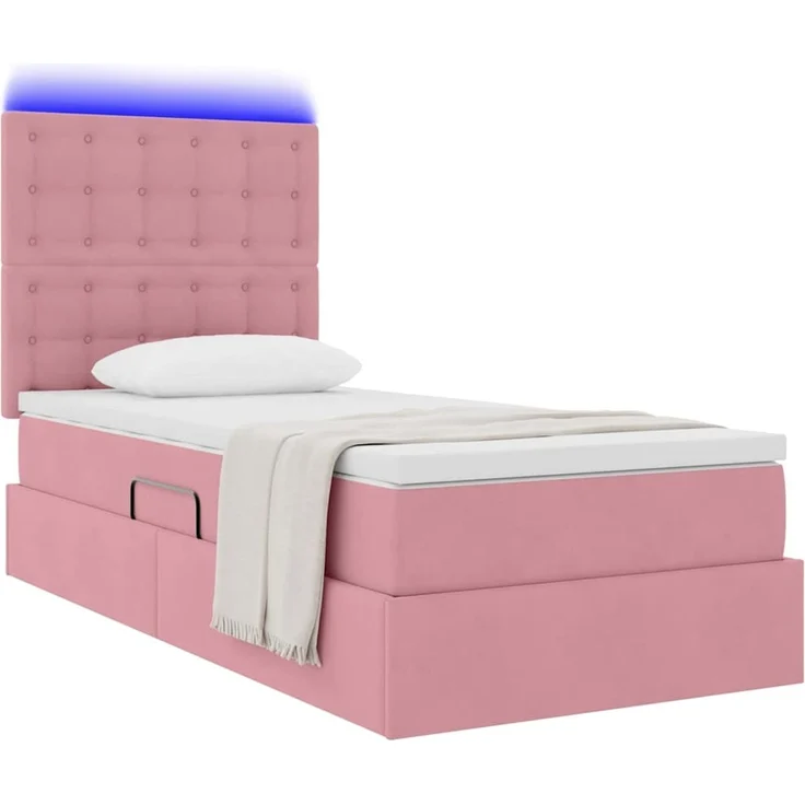 vidaXL LED-Speicherbett mit Matratze Rosa 90 x 200 cm Samt 3372764 – Bild 3