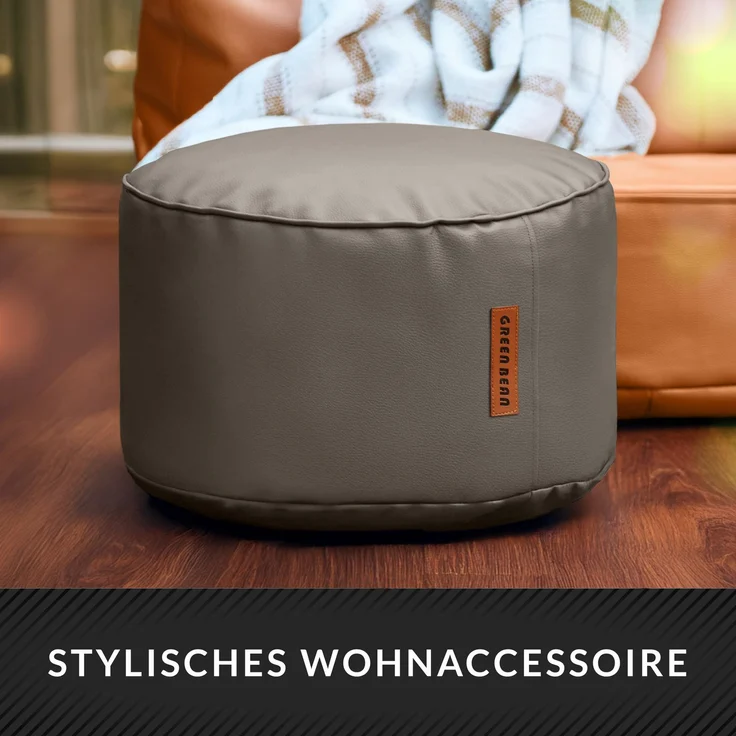 Green Bean® Sitzhocker aus Kunstleder - Pouf mit EPS Perlen Füllung - 43 x 30 cm - perfekte Ergänzung zum Sitzsack - Hellbraun-Grau – Bild 8