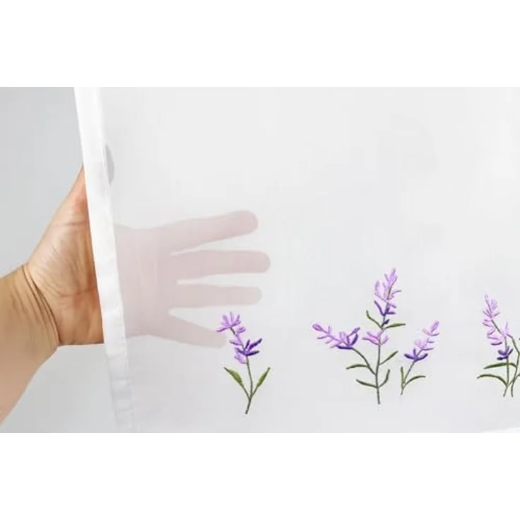 HOME WOHNIDEEN Scheibengardine Scheibengardine Lavendel bestickt HxB 45x120cm, Schlaufen, halbtransparent, bestickt mit Häkelborte – Bild 4