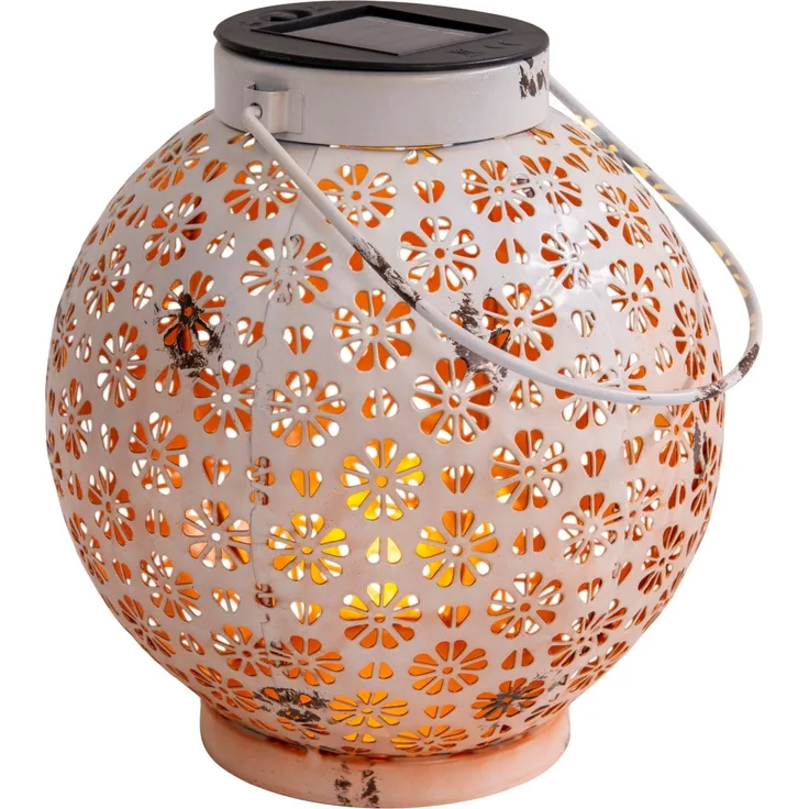 Näve Solar-Gartenleuchte LED mit Dämmerungssensor Blumenmuster 19 cm weiß