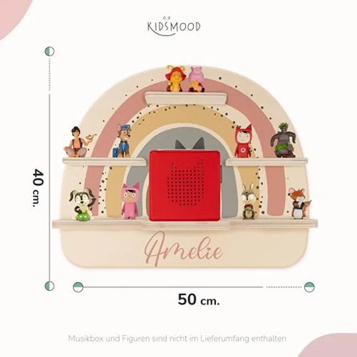 KIDSMOOD - Personalisiertes Tonie Regal für Kinderzimmer | Regenbogen Wand-Regal mit genügend Platz für Tonie-Hör-Figuren, Aussparung für Tonie-Musikbox & Kabelmanagement, Tonie Regal Mädchen & Jungen – Bild 4