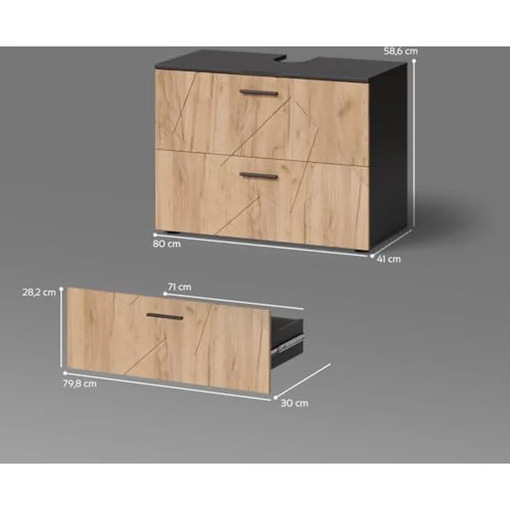 Livinity® Waschbeckenunterschrank Ronco, Goldkraft Eiche/Anthrazit/Anthrazit, 80 x 58.6 cm (1-St) – Bild 4