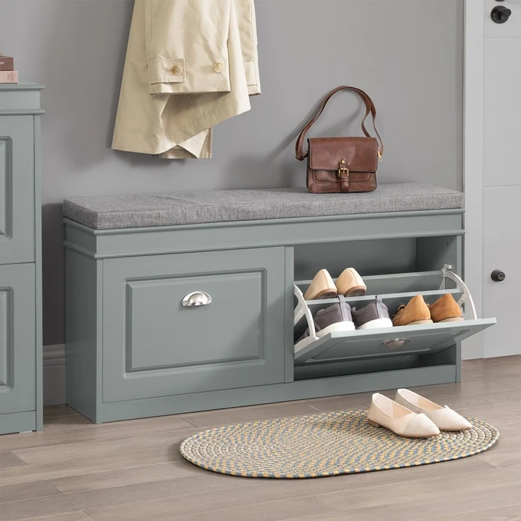 SoBuy FSR64-HG Schuhbank, MDF, Lackiert, Grau, 104 x 51 x 24 cm – Bild 5