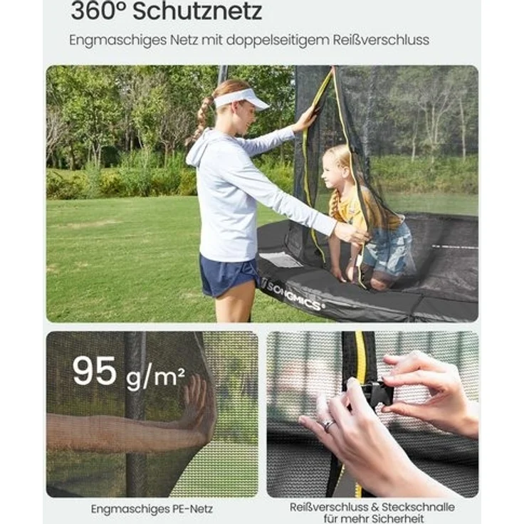 Songmics 'STRDE102B01' Trampolin Ø 305 cm, rundes Gartentrampolin mit Sicherheitsnetz, mit Leiter und gepolsterten Stangen, Sicherheitsabdeckung, sicher, schwarz – Bild 3