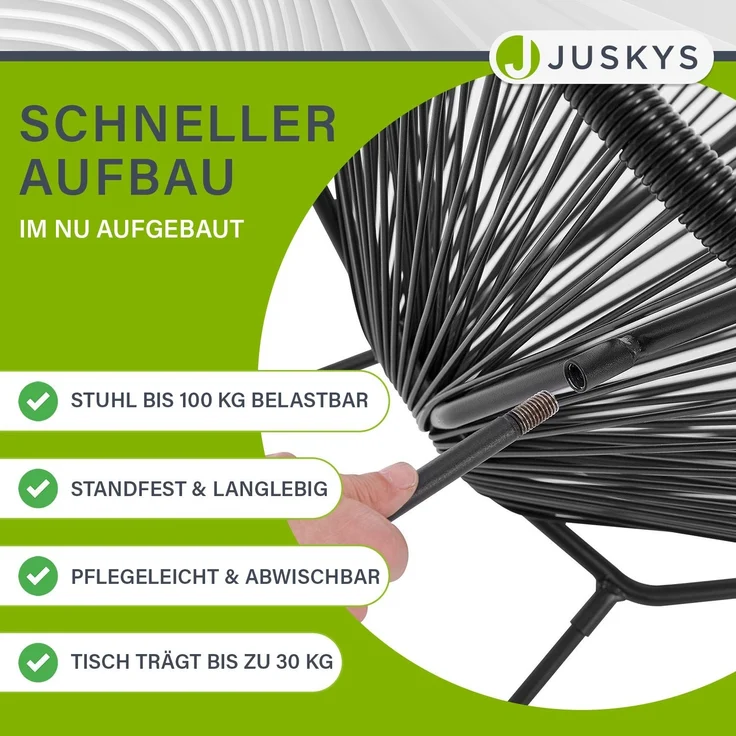 Juskys 'Ostana' Balkonmöbel Set, 3-teilig, Tisch + 2x Sessel, Polyrattan, Schwarz – Bild 5