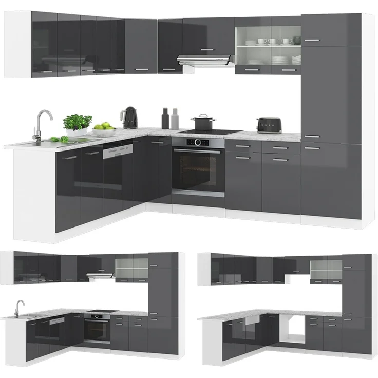 Eckküche R-Line Anthrazit Hochglanz/Weiß 287 x 227 cm ohne Arbeitsplatte Vicco – Bild 6