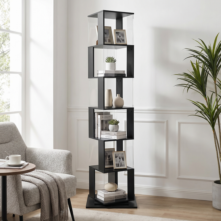Home Nature Wohnkonzept Bücherregal/Eckregal mit 6 Ebenen, Für Wohnzimmer, Schlafzimmer und Home Office im Industrial Design, Schwarz, 189,5 × 50 × 50 cm – Bild 6