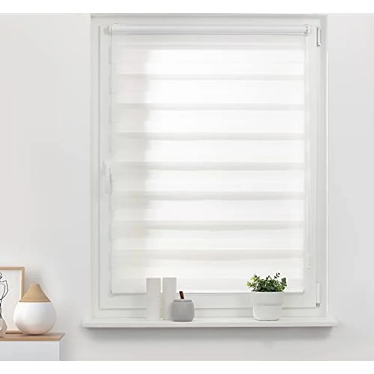 Lichtblick Doppelrollo Klemmfix ohne Bohren, Streifen, Blickdicht, Klemmträger-Montage, Sichtschutz, Wandmongtage, Deckenmontage, für Fenster und Türen Weiß,70x150 cm (B x L) – Bild 4