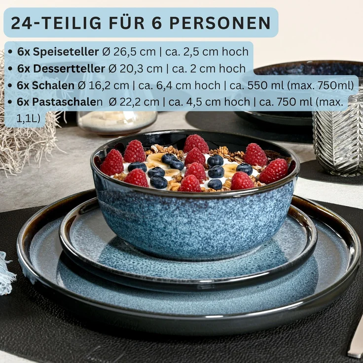SÄNGER Steingut Geschirrset Osaka, Tafelservice 24 teilig für 6 Personen – Bild 2