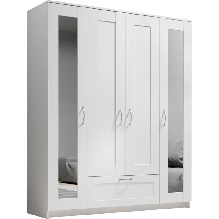 Kleiderschrank >Lepini< in Weiß, Dekorfolie - 156x191x50cm (BxHxT)