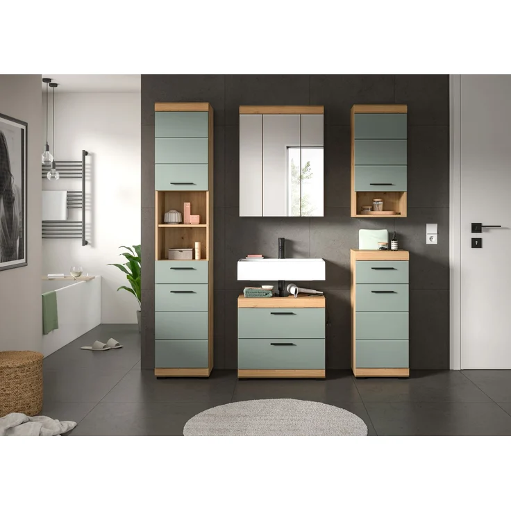 Xonox Scout Badkombination (B/H/T: 164x191x34 cm) in Salbei und Artisan Eiche Nachbildung – Bild 6