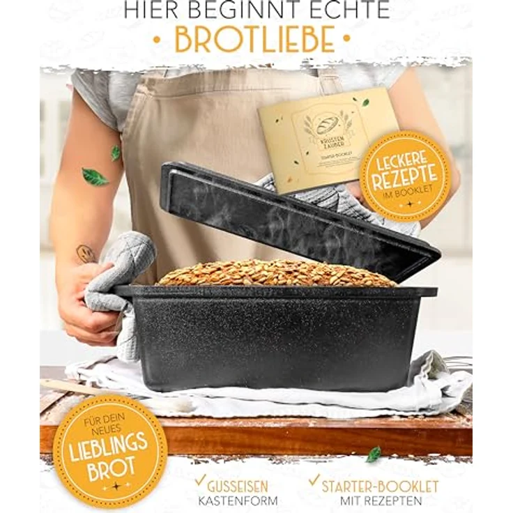 Krustenzauber Kasserolle Gusseisen Topf als Kochtopf, Schmortopf oder Brotbackform – Bild 4