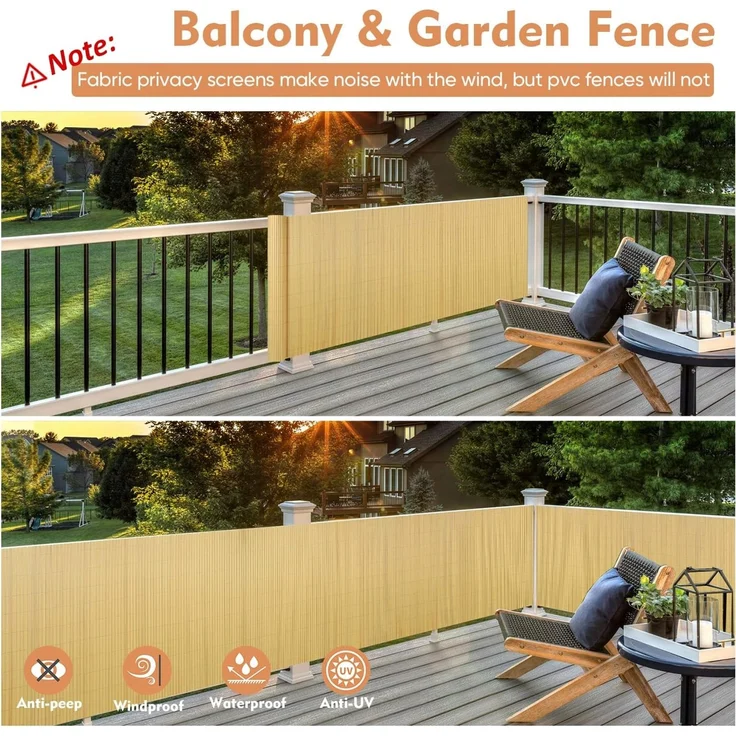 Sekey PVC Sichtschutzmatte 80x500cm Doppelte Verstärkung Innen, Balkon Sichtschutz mit Kabelbindern, Sichtschutzzaun Windschutz Wasserdicht ohne Bohren für Balkon Garten, Bambus – Bild 5