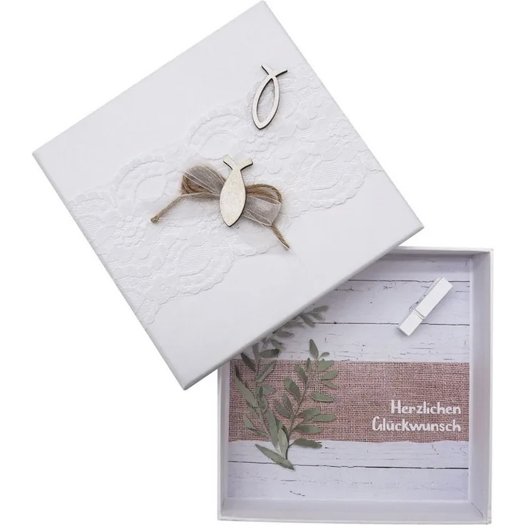 ZauberDeko Geschenkbox Geldgeschenk Verpackung Kommunion Konfirmation LUKAS Fisch Weiß
