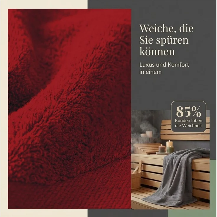 Komfortec 8er Handtuch Set aus 100% Baumwolle, 4 Badetücher 70x140 und 4 Handtücher 50x100 cm, Frottee, Weich, Towel Groß, Anthrazit Grau/Aurorarot – Bild 1