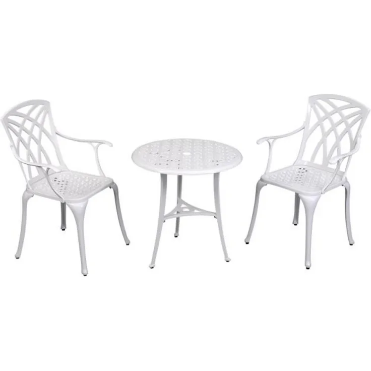 Inko Bistro-Set Chester Alu-Guss Tisch Ø 66 cm Stühle mit Armlehnen 2 versch Farben weiß