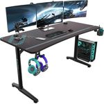 EUREKA ERGONOMIC Gaming Tisch Groß Gaming Schreibtisch 152 × 70cm Gamer Tisch mit Getränkehalter und Kopfhörerhalter USB-Ladegerät Schwarz