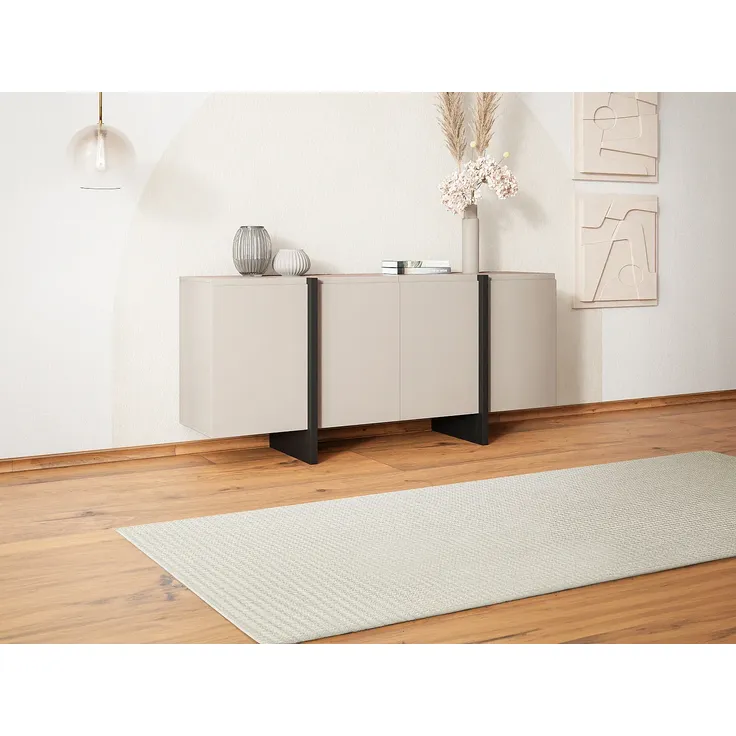 Vente-unique - LUVONIA Sideboard Holz, Platte SchwarzBeige - B 45 cm x H 81 cm x L 180 cm