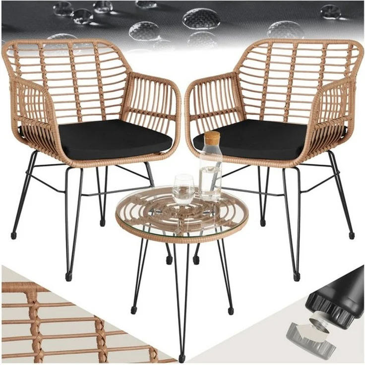 tectake Sitzgruppe Rattan Sitzgruppe, (Set, 3-tlg), für 2 Personen – Bild 4