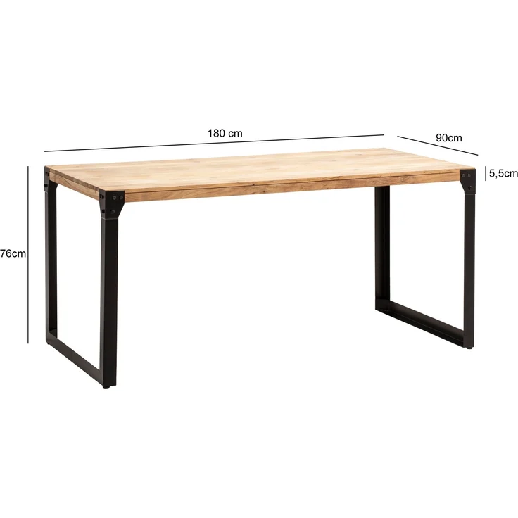 FineBuy Esstisch rechteckig Akazie Massivholz – Esszimmertisch im Industrial Design mit Metallgestell, Holz Küchentisch massiv – Bild 3