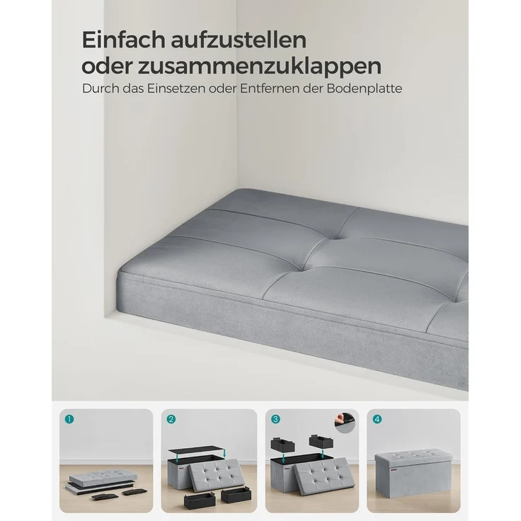 Songmics Sitztruhe mit Stauraum, Samt taubengrau, 38 x 38 x 76 cm – Bild 7