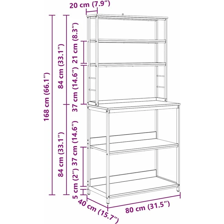 vidaXL Küchenregal Altholz 80 x 40 x 168 cm Holzwerkstoff 883890 – Bild 10