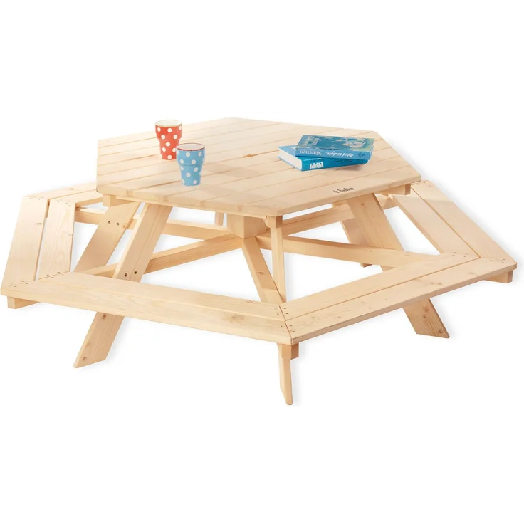 Pinolino 'Nicki 6-Eck' Kindersitzgarnitur, Massivholz natur, 162 x 50 x 162 cm – Bild 1