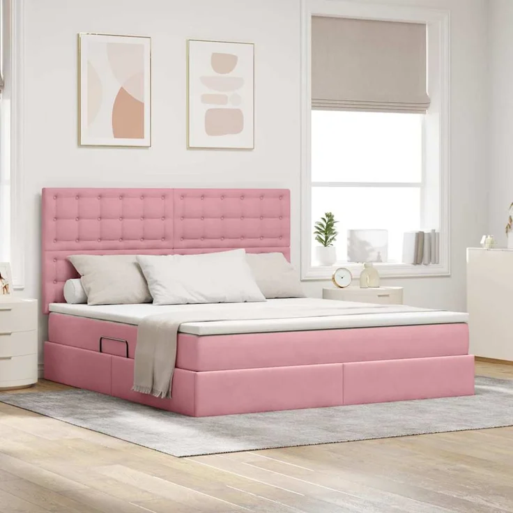vidaXL LED-Speicherbett mit Matratze Rosa 160 x 200 cm Samt 3372800 – Bild 1