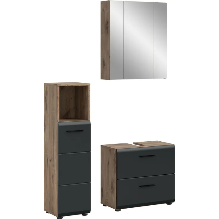 Badkombination (B/H/T: 105x185x30 cm) in schwarz matt und Nox Oak Nachbildung