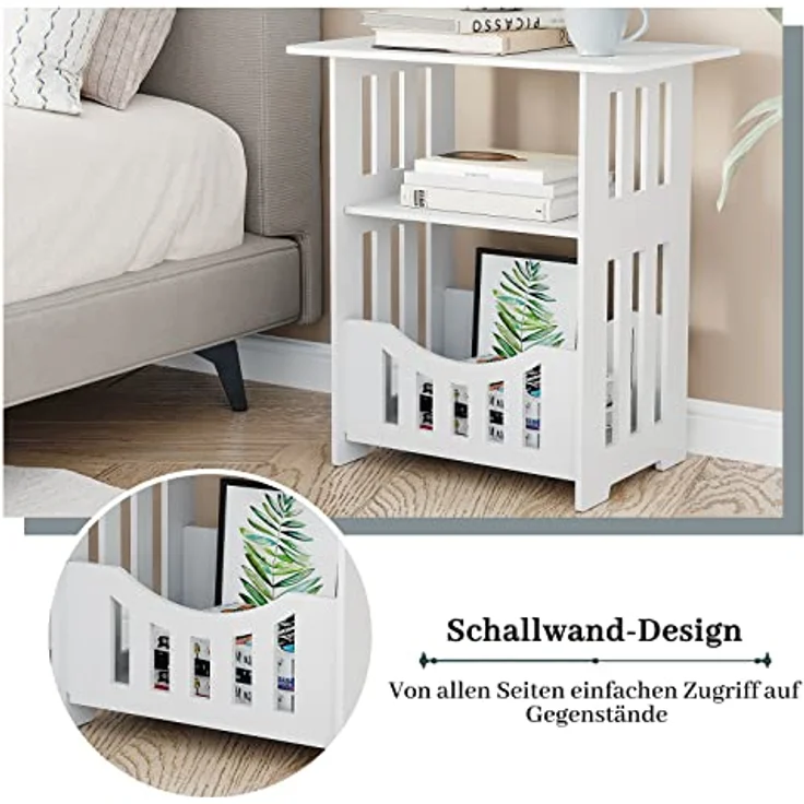 Dripex Beistelltisch, Nachttisch 3 Ebenen, 46 x 30 x 50 cm, Kaffeetisch, Couchtisch, Sofatisch, für Schlafzimmer, Wohnzimmer, Weiß – Bild 5