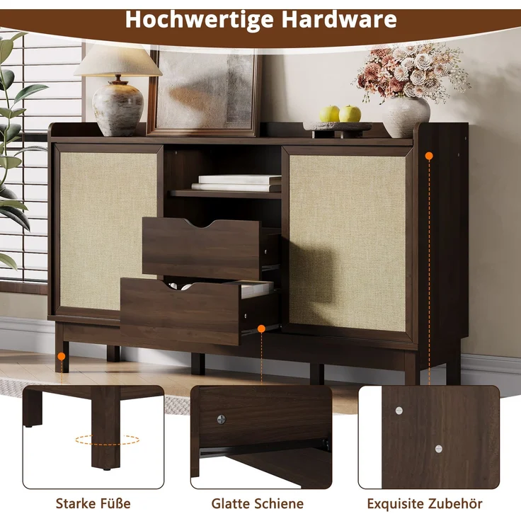 DESVIAE Sideboard mit Schiebetüren und 2 Schubladen 150x80x39,5 cm Spanplatte Natur – Bild 6