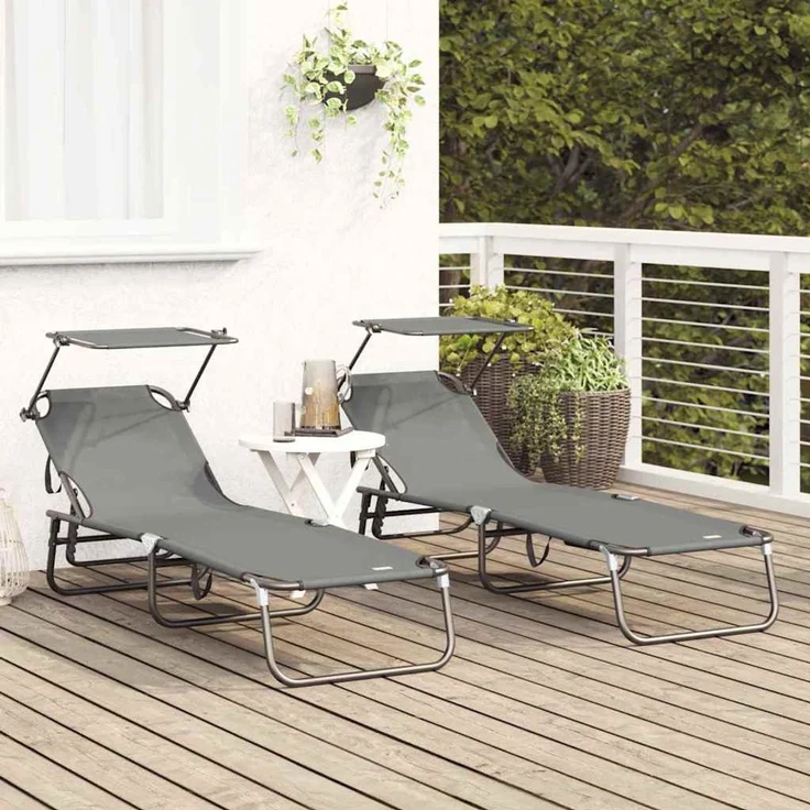 vidaXL Klappbare Sonnenliege 2 pcs Grau 190 x 57 x 81 cm Oxford 42003137 – Bild 3