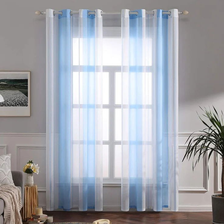 MIULEE Voile Gardinen Hellblau-Weiß mit Ösen 2er Set 140x260 cm | Halbtransparenter Voile mit Streifenmuster für Wohnzimmer, Schlafzimmer und kleine Fenster.